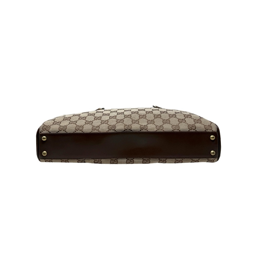 Gucci GG Monogram Canvas Shoulder Bag Brown Leather Vintage Y2K Tote - Picture 7 of 11